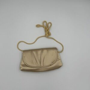 Vintage 80s Gold Satin Evening Clutch Handbag Purse With Crossbody Option